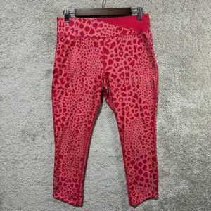 Nike Dri-Fit Cropped Leggings Women's M Pink Leopard Running Zip Back Pocket
